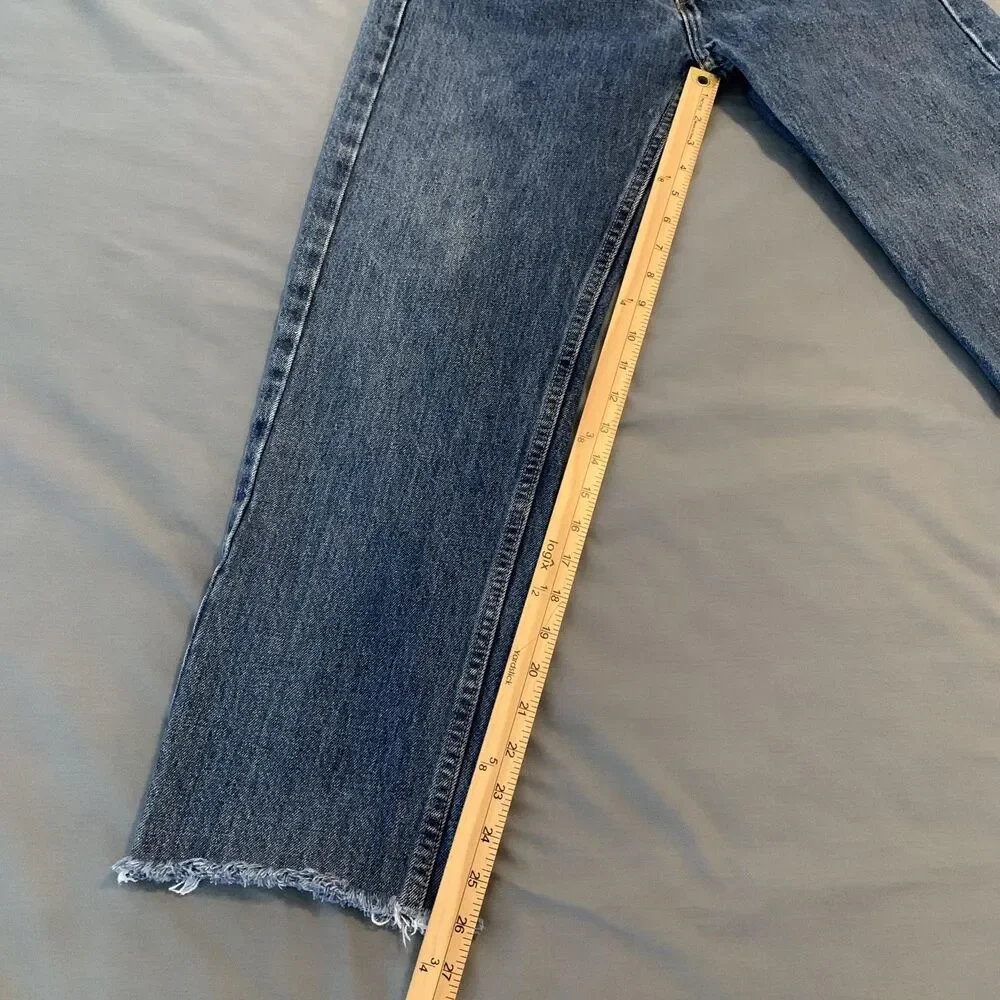 Levis 505 Jeans Mens 31x27 Blue Medium Wash Straight Leg Raw Hem Denim‎ Pants